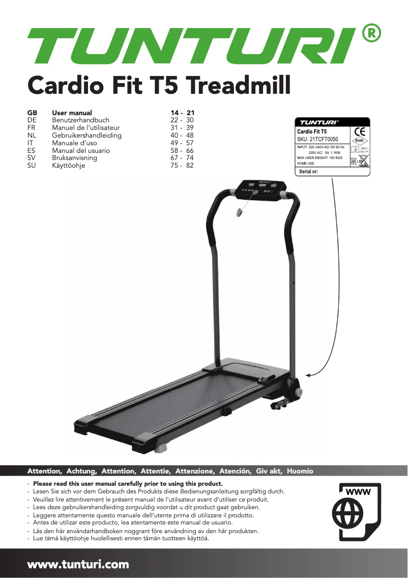 Imagen de la primera página del manual del dispositivo Cardio Fit T5