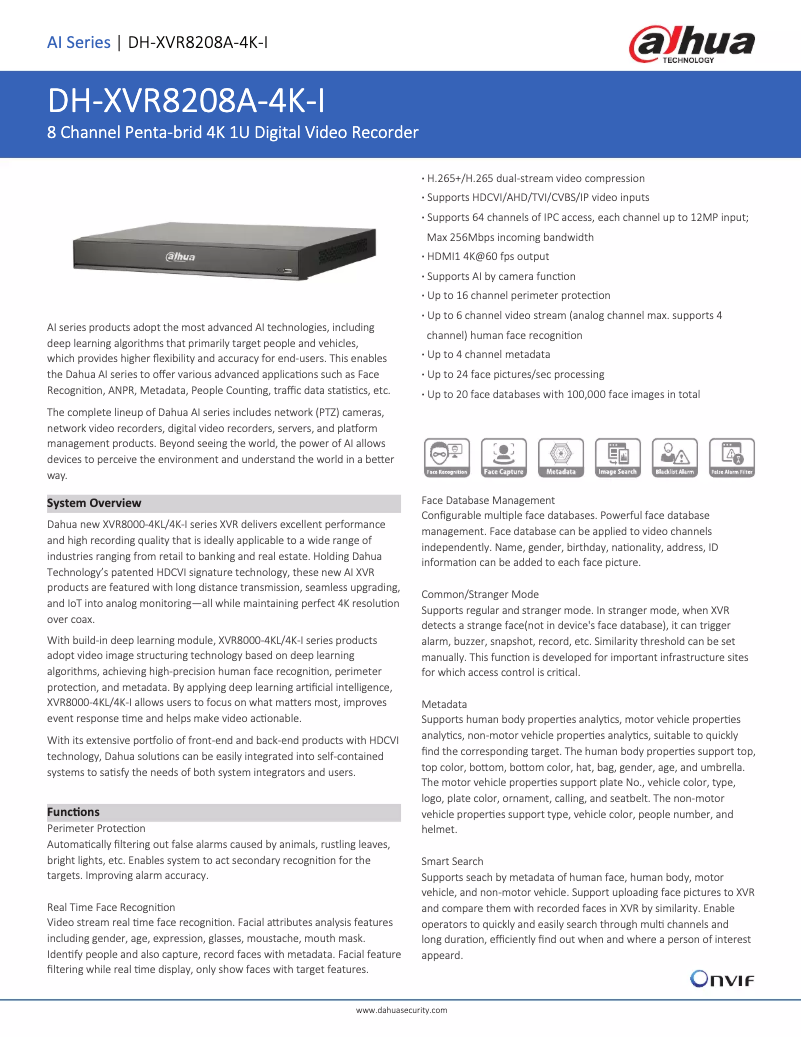 Página nº 1 - Ficha técnica Dahua Technology XVR8208A-4K-I