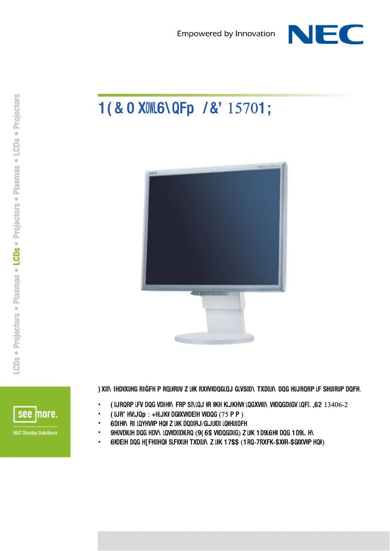 Imagen de la primera página del manual del dispositivo MultiSync LCD1570NX