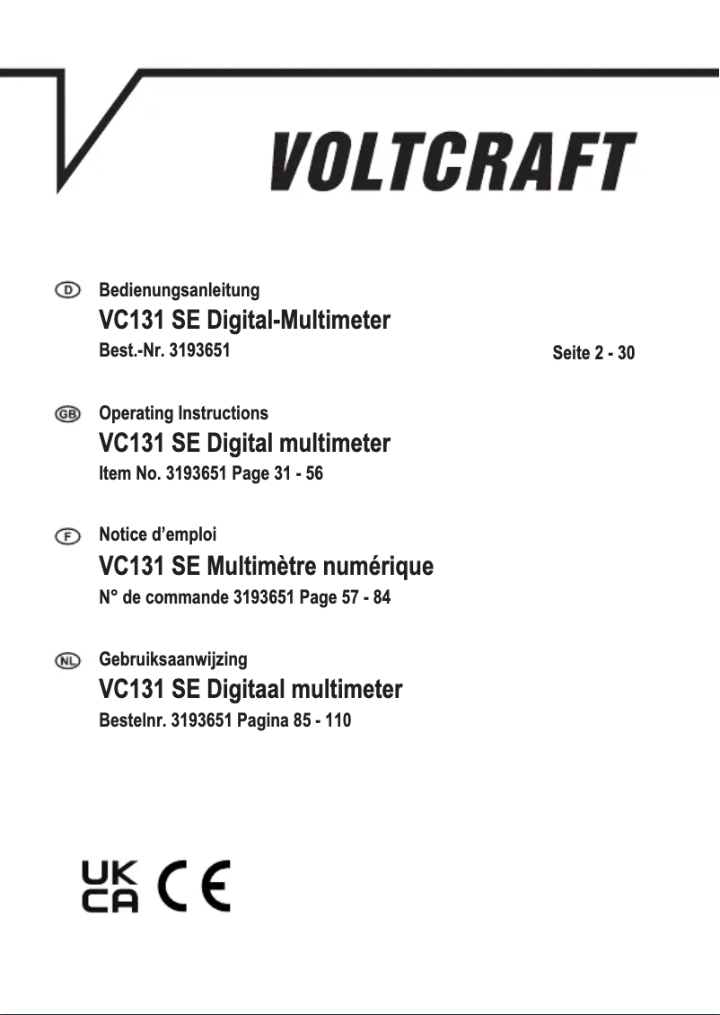 Página 1 del manual Manual de usuario Voltcraft VC131 SE
