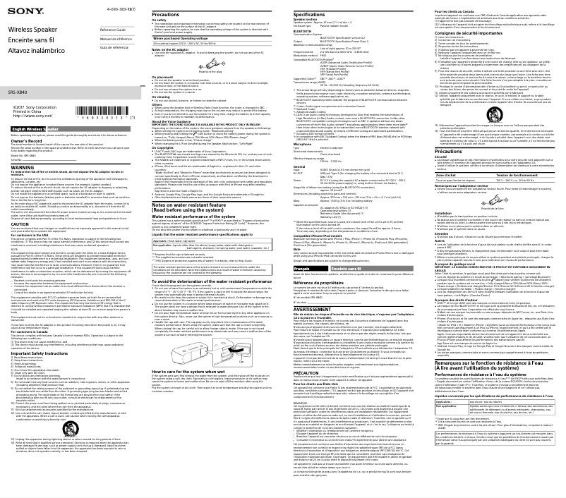 Página 1 del manual Manual de usuario Sony SRS-XB40