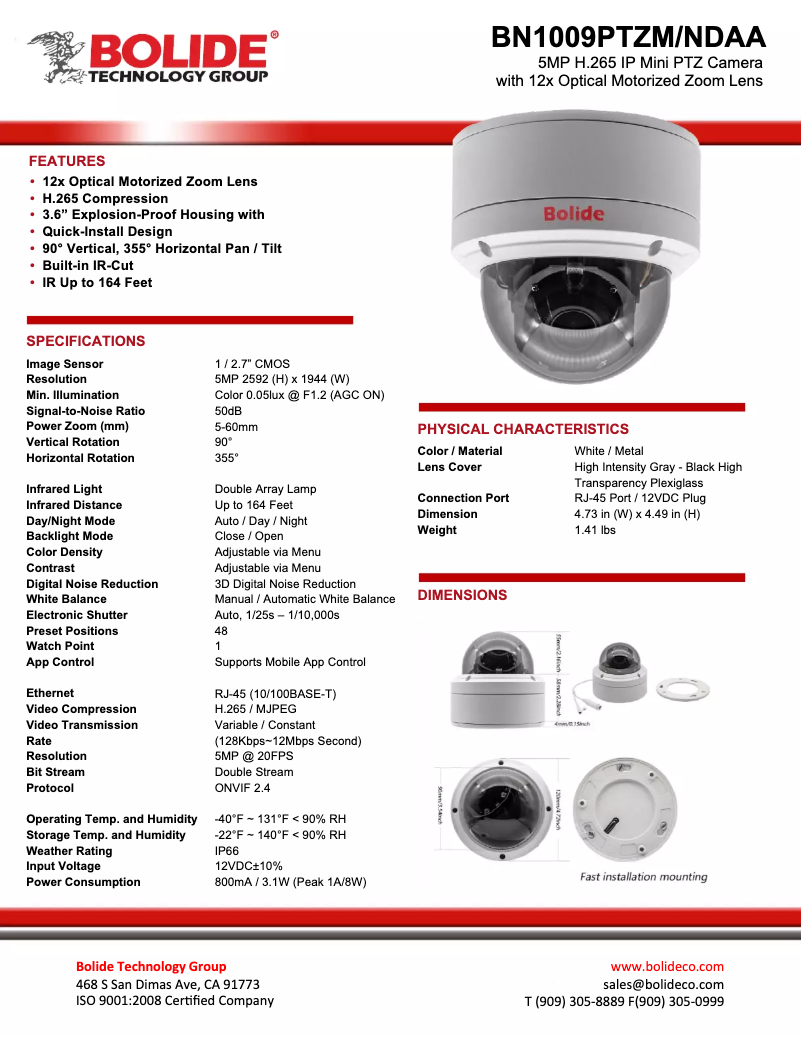 Página nº 1 - Manual de usuario Bolide BN1009PTZM/NDAA