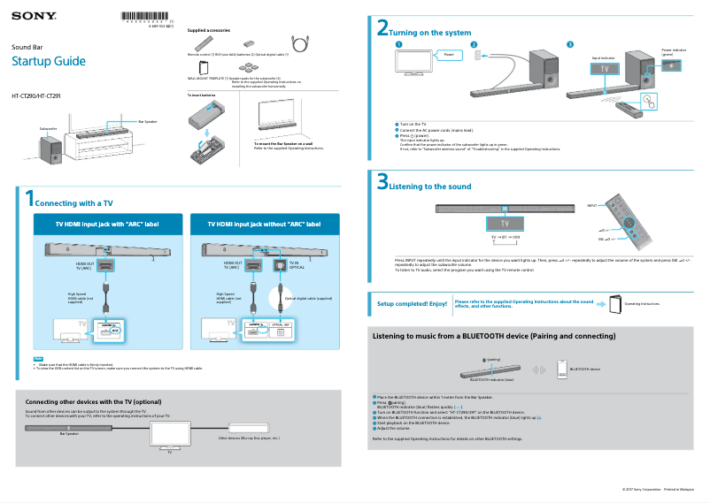 Imagen de la primera página del manual del dispositivo HT-CT291
