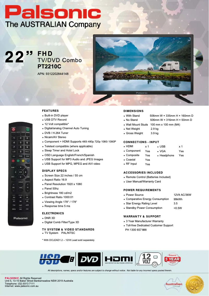 Página nº 1 - Ficha técnica Palsonic PT2210C