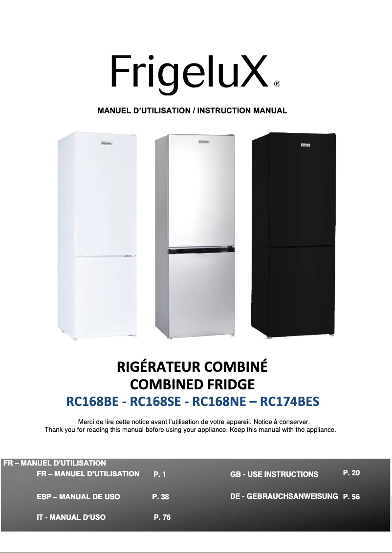Página 1 del manual Manual de usuario FrigeluX RC168NE