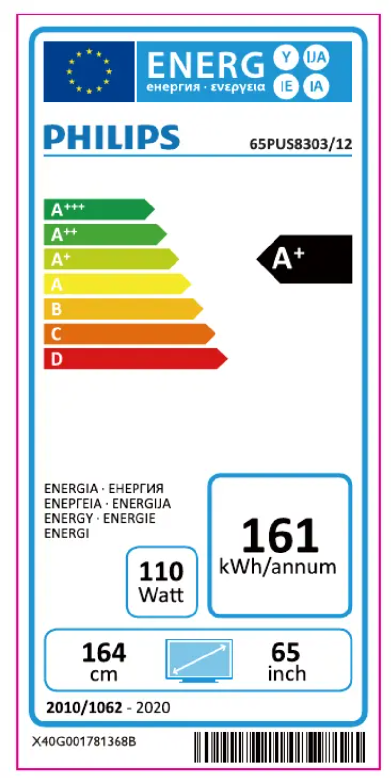 Página 1 del manual Etiqueta energética Philips 65PUS8303