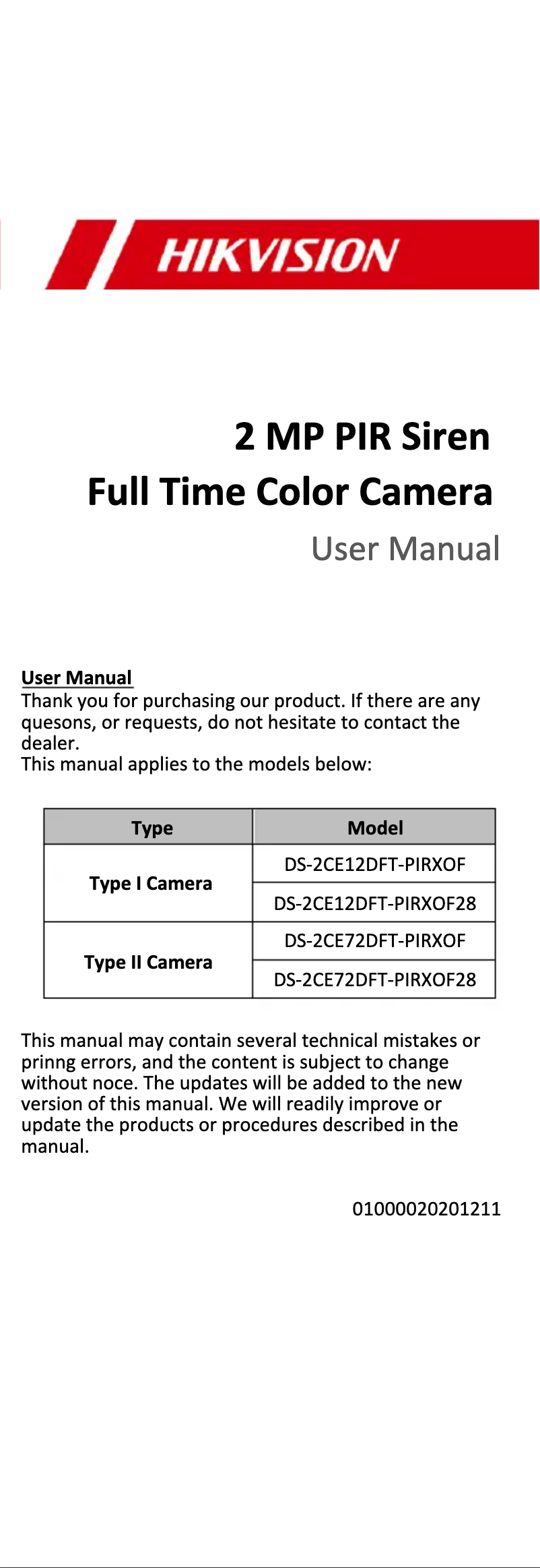 Página 1 del manual Manual de usuario Hikvision DS-2CE72DFT-PIRXOF28
