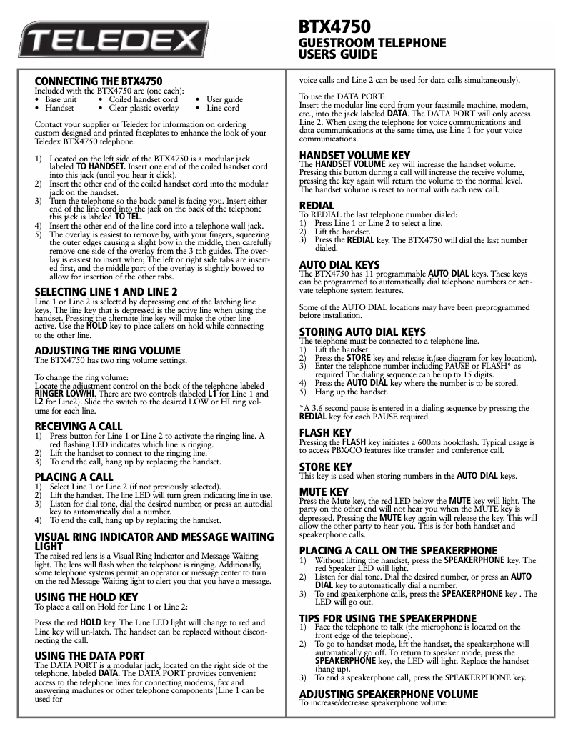 Página 1 del manual Manual de usuario Teledex BTX4750