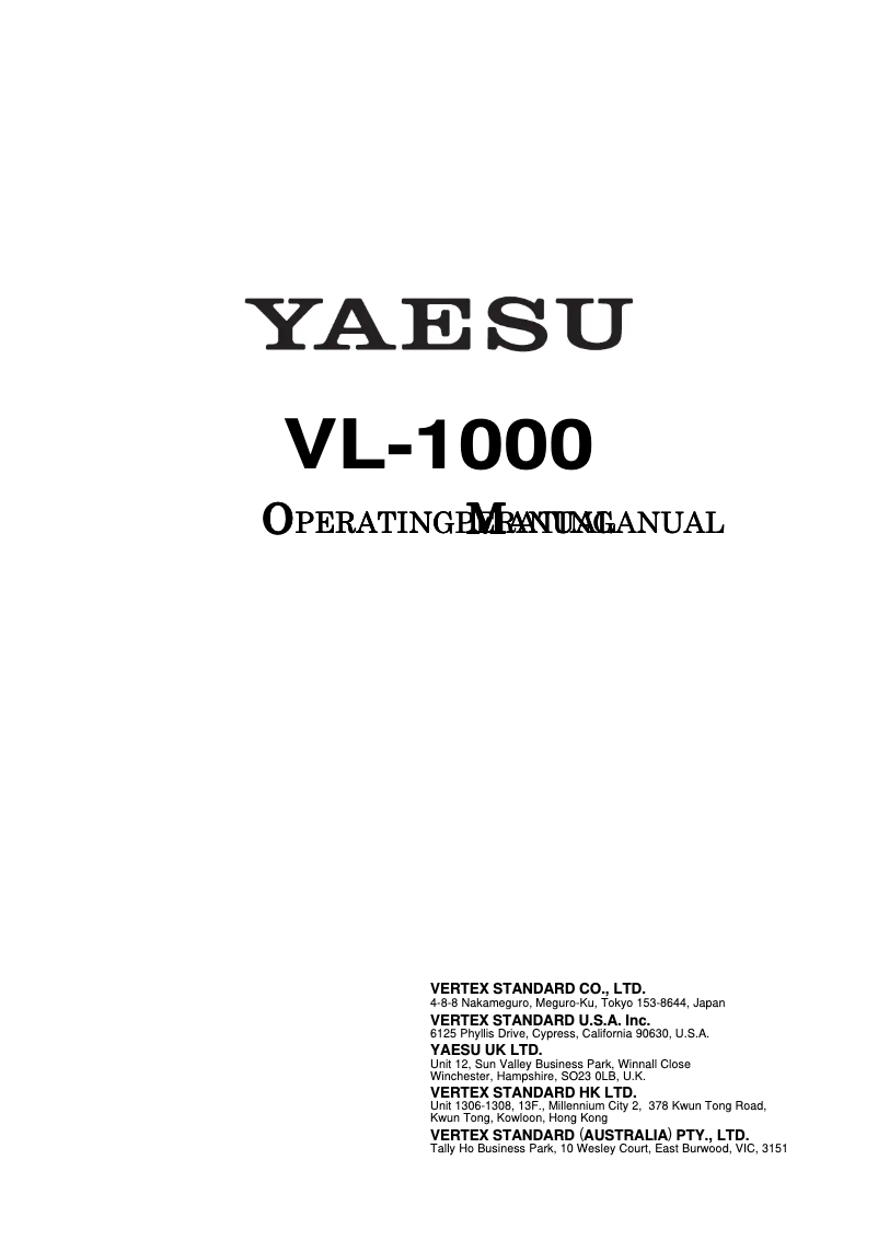 Página nº 1 - Manual de usuario Yaesu VL-1000
