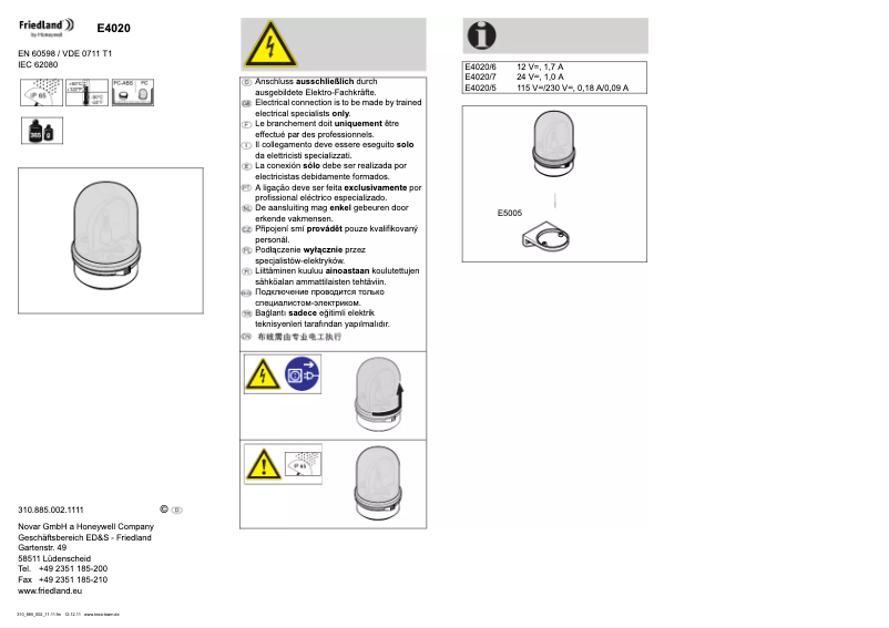 Imagen de la primera página del manual del dispositivo E4020