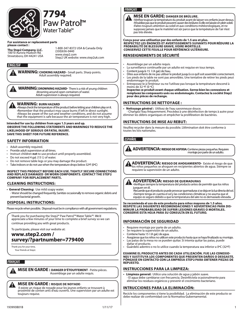Página nº 1 - Manual de usuario Step2 PAW Patrol 7794