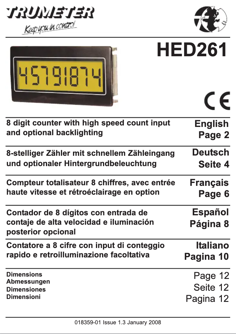 Imagen de la primera página del manual del dispositivo HED261