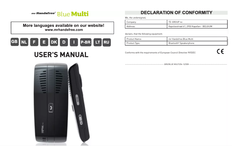Imagen de la primera página del manual del dispositivo Blue Multi