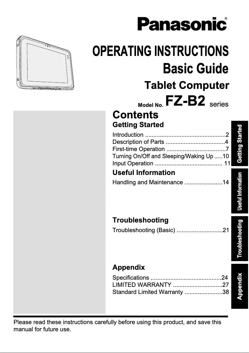 Página 1 del manual Manual de usuario Panasonic Toughpad FZ-B2D