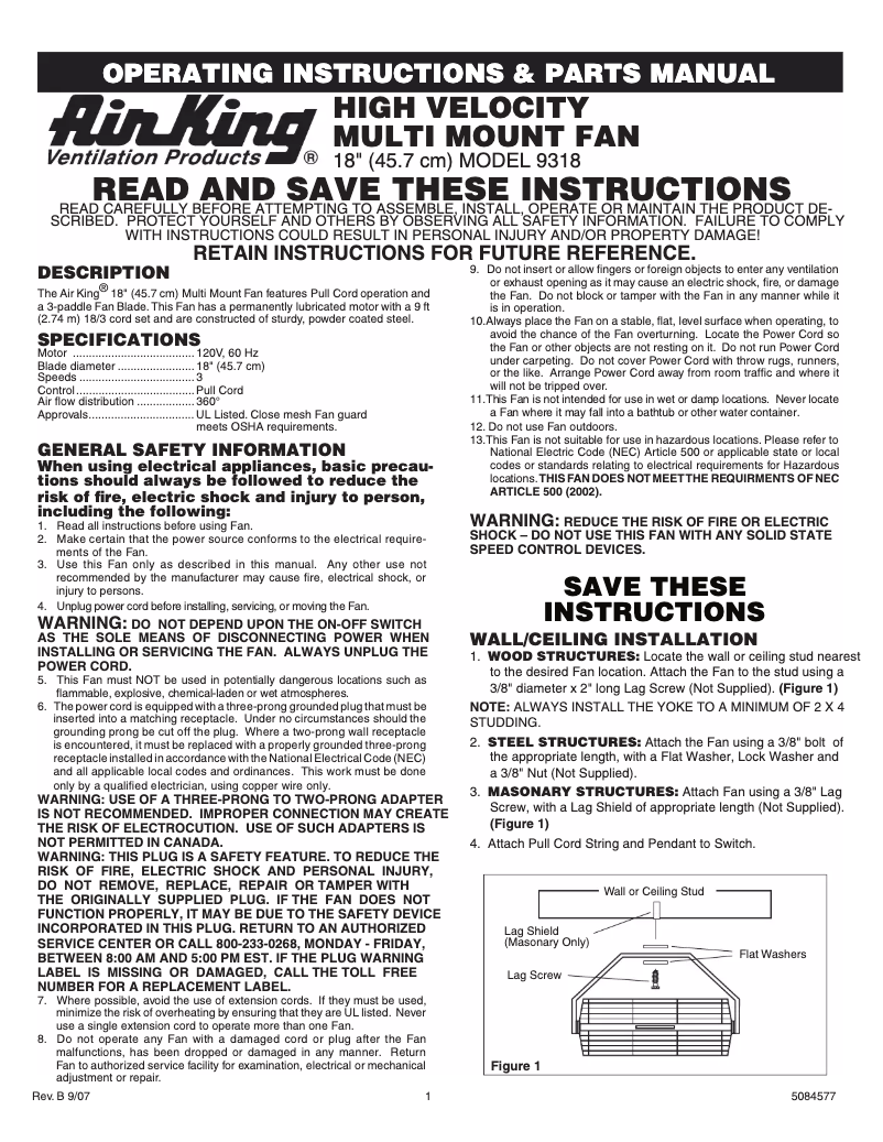 Página nº 1 - Manual de usuario Air King 9318