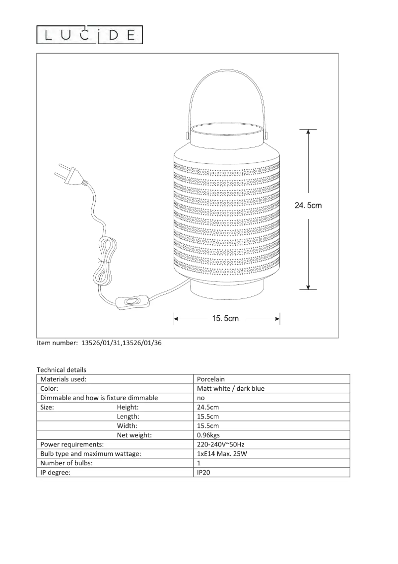 Página nº 1 - Manual de usuario Lucide Jamila 13526/01/36