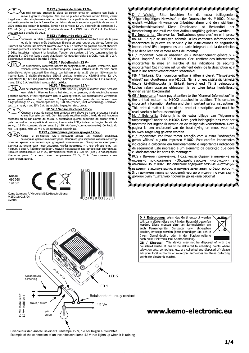 Imagen de la primera página del manual del dispositivo M152