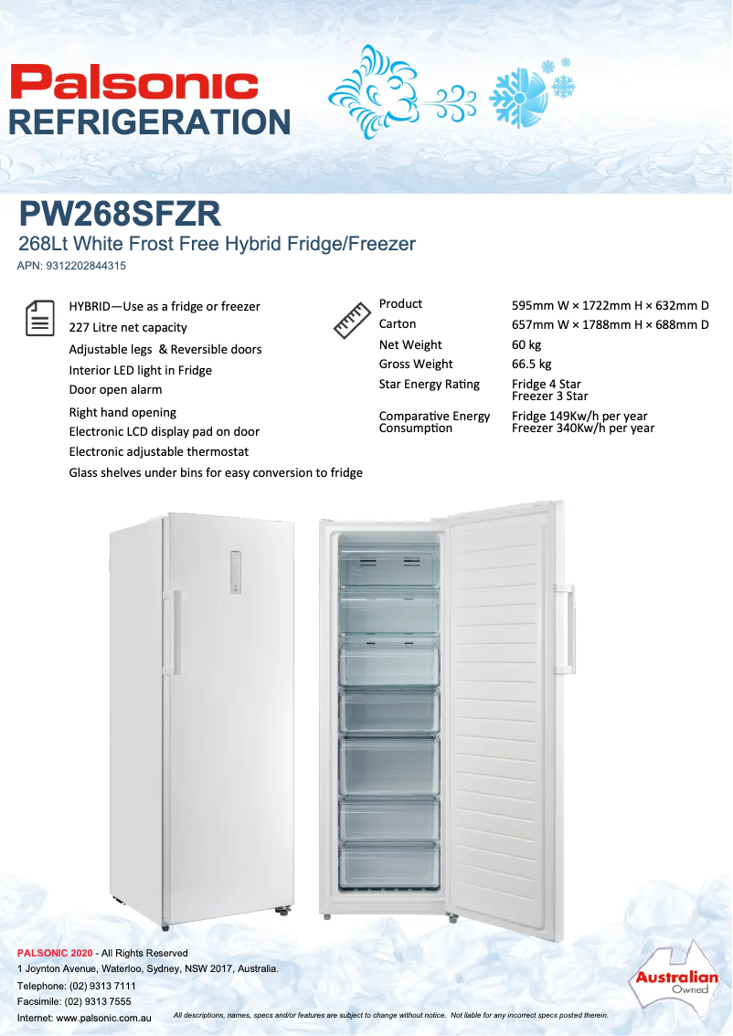 Página nº 1 - Ficha técnica Palsonic PW268SFZR