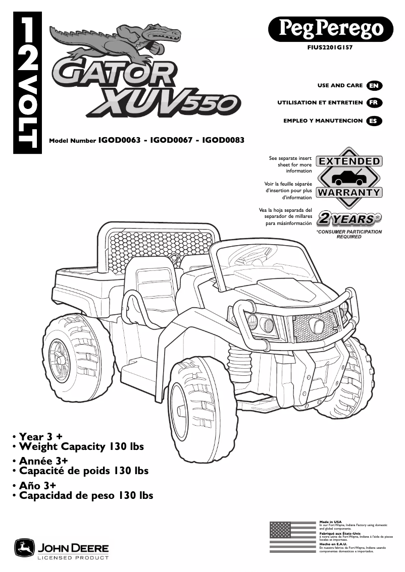 Página 1 del manual Manual de usuario Peg Perego John Deere Gator XUV
