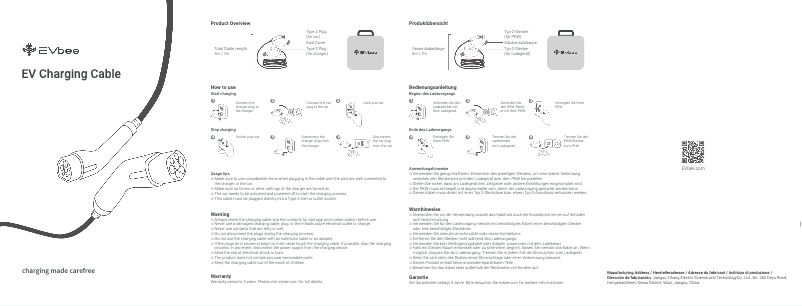 Página 1 del manual Manual de usuario EVbee EV Charging Cable