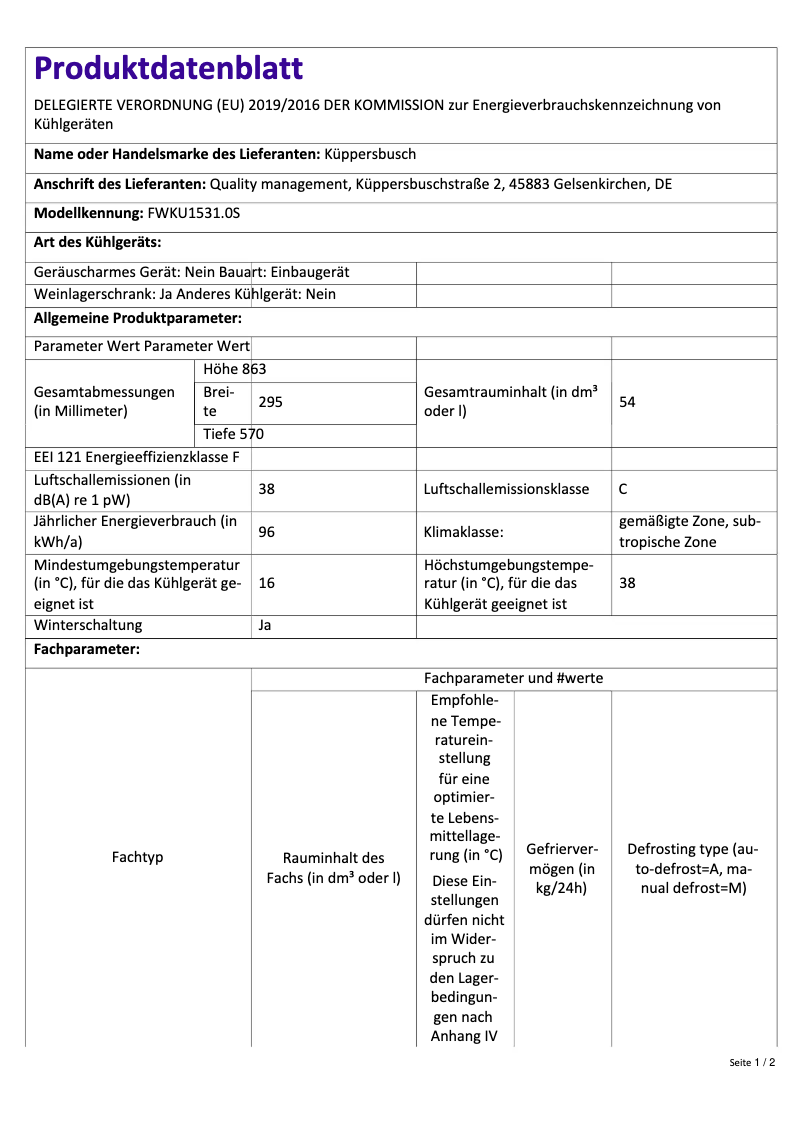 Imagen de la primera página del manual del dispositivo FWKU1531.0S