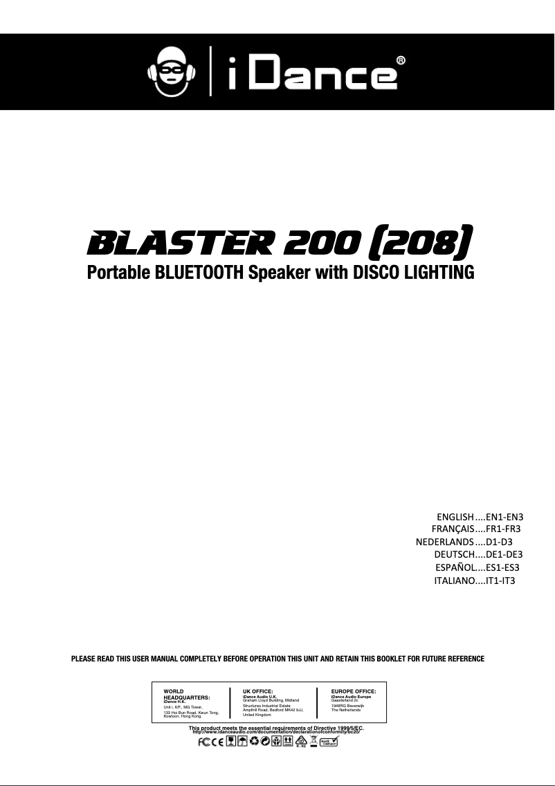 Imagen de la primera página del manual del dispositivo Blaster 200