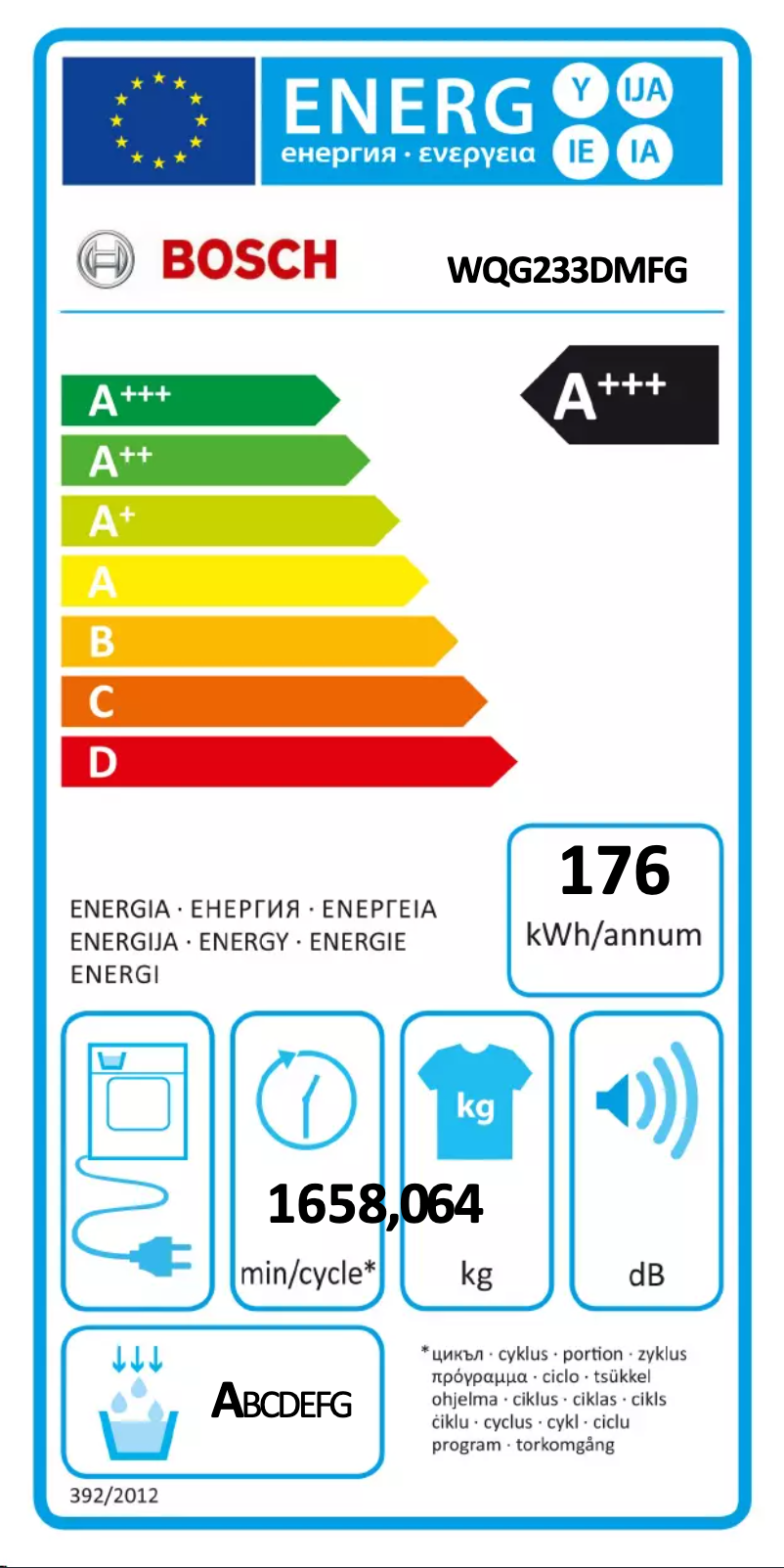 Página nº 1 - Etiqueta energética Bosch WQG233DMFG