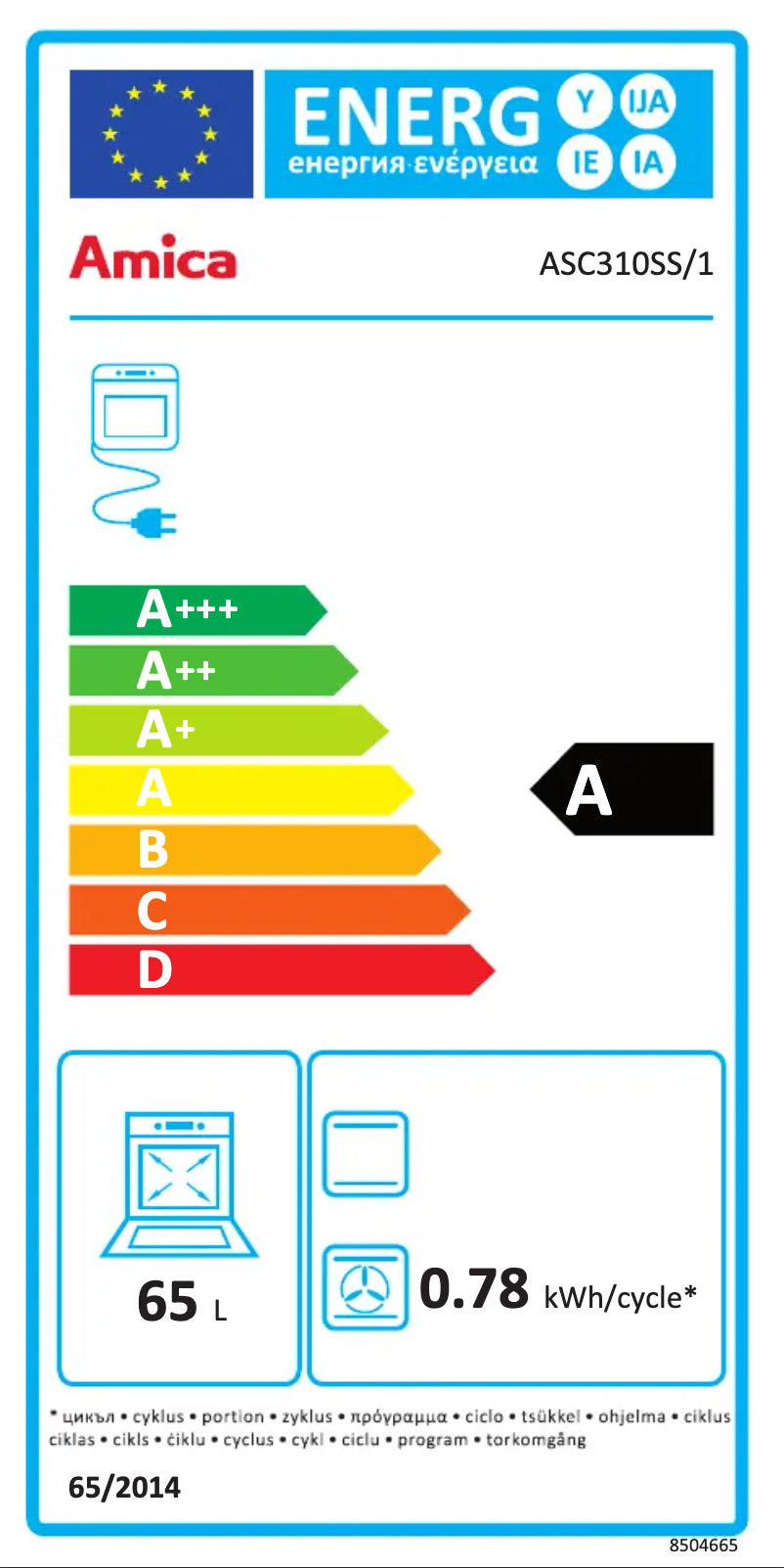 Página nº 1 - Etiqueta energética Amica ASC310SS