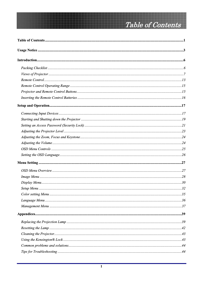 Página 1 del manual Manual de usuario Optoma EP772