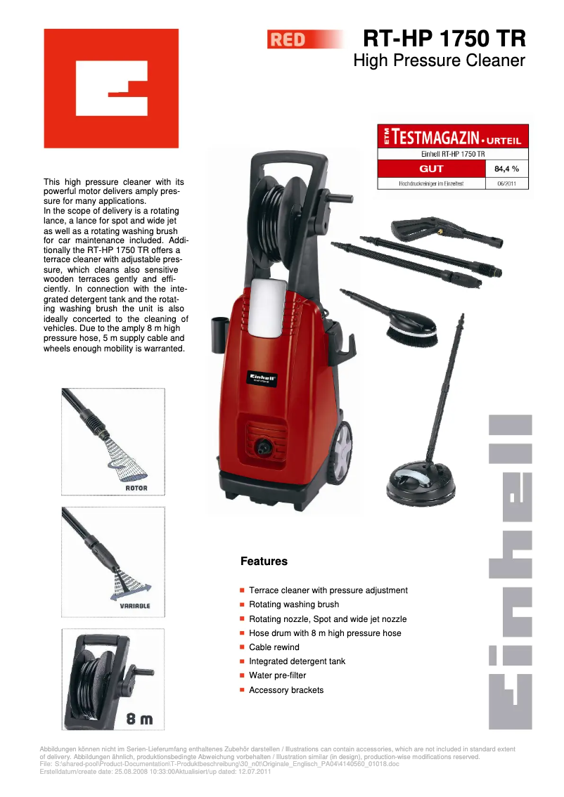 Página nº 1 - Ficha técnica Einhell RT-HP 1750 TR