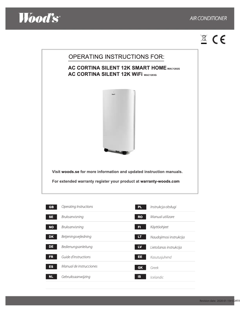 Página 1 del manual Manual de usuario Wood's AC Cortina Silent 12K Smart Home WAC1202G