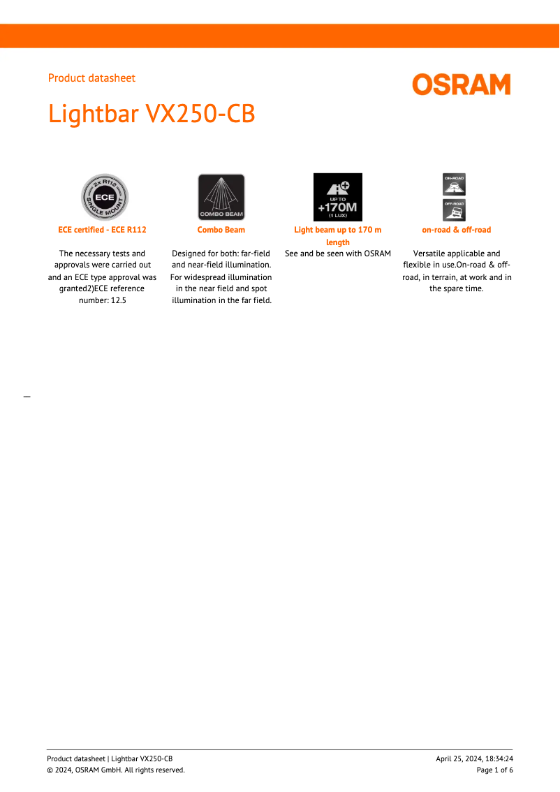 Página 1 del manual Ficha técnica Osram VX250-CB