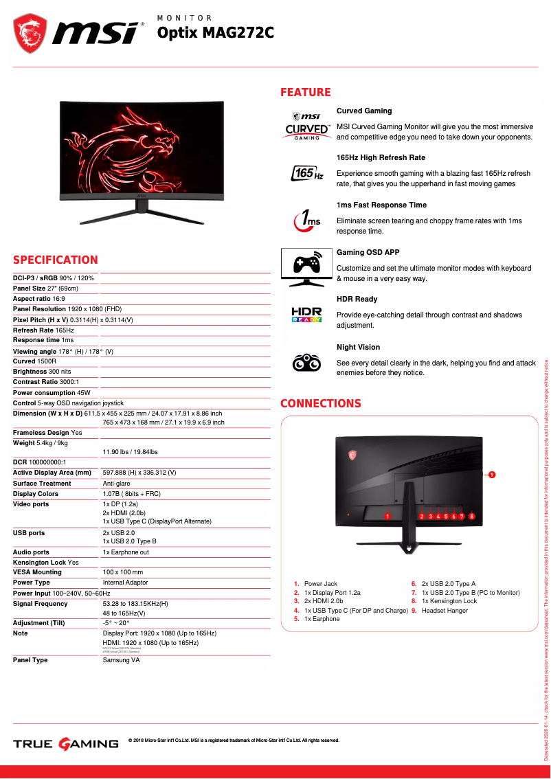 Imagen de la primera página del manual del dispositivo Optix MAG272C