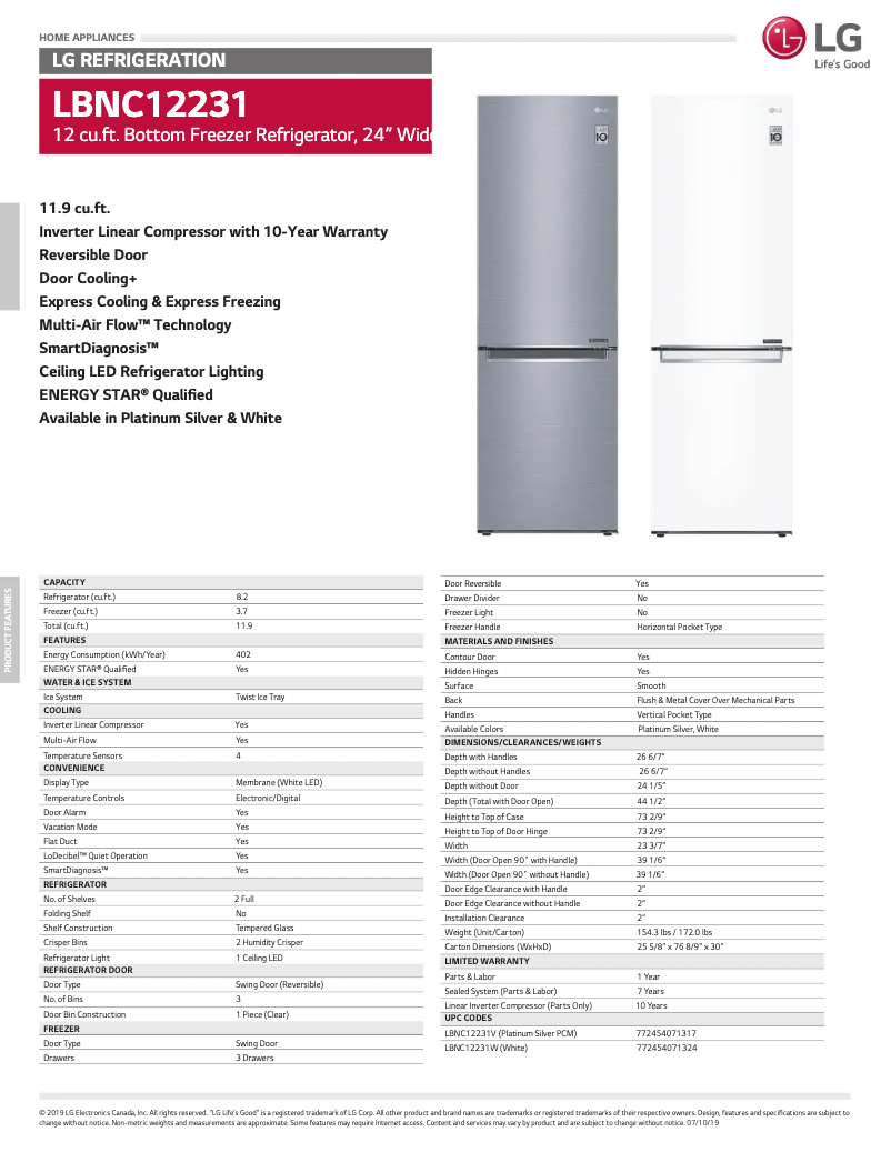 Página nº 1 - Ficha técnica LG LBNC12231W