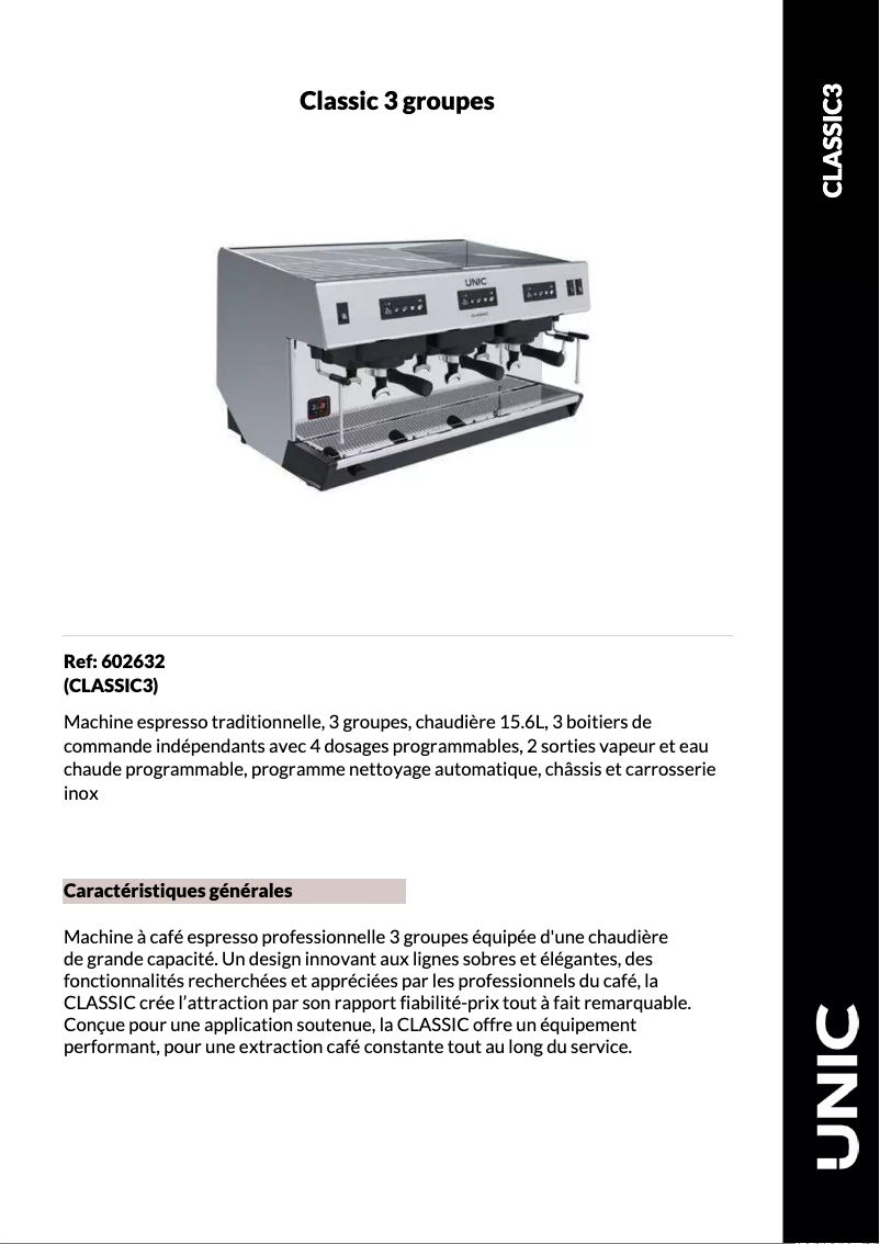 Página 1 del manual Ficha técnica UNIC Classic 3