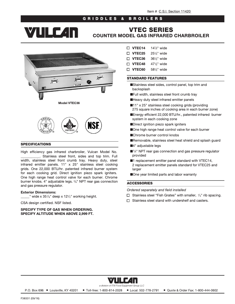 Página 1 del manual Ficha técnica Vulcan VTEC60