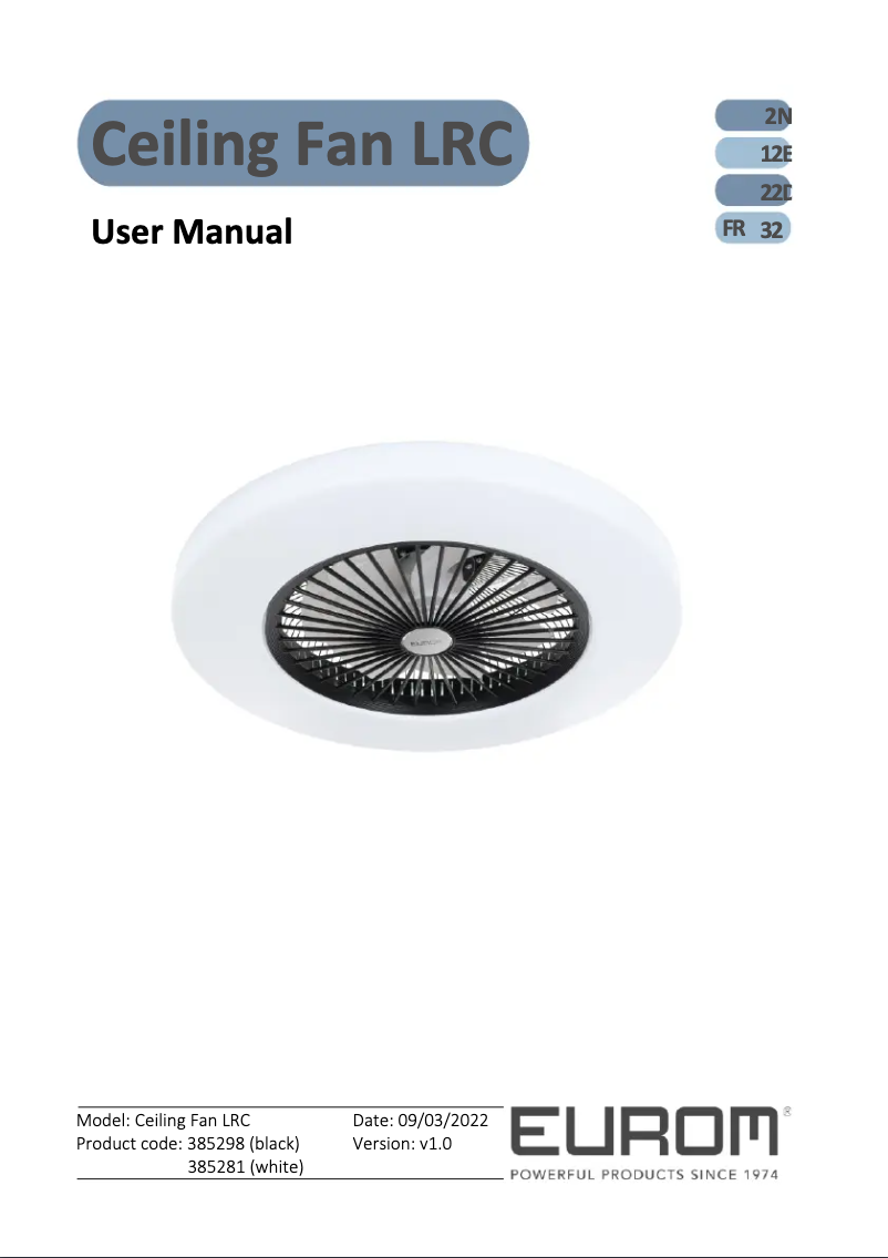 Imagen de la primera página del manual del dispositivo Ceiling Fan LRC
