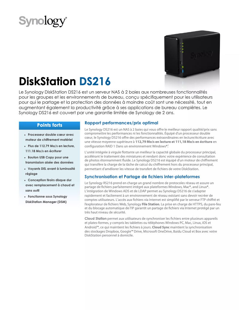 Página nº 1 - Ficha técnica Synology DiskStation DS216