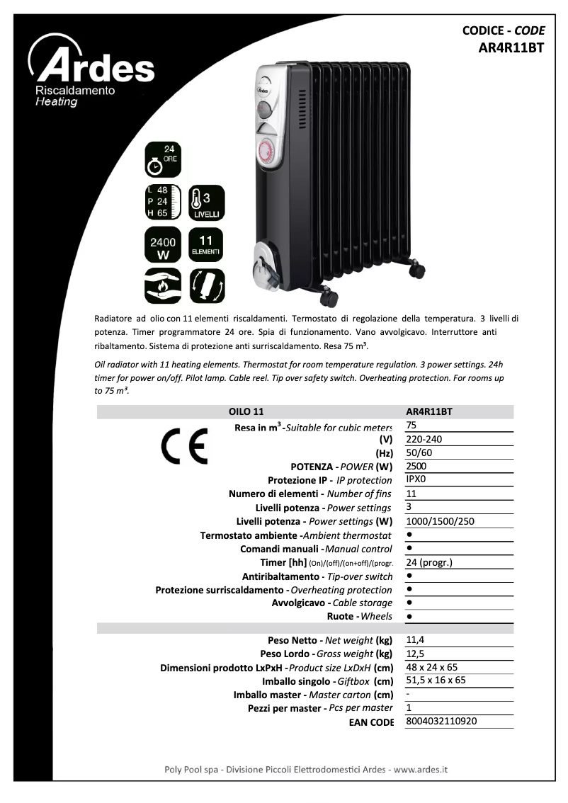 Página 1 del manual Ficha técnica Ardes AR4R11BT