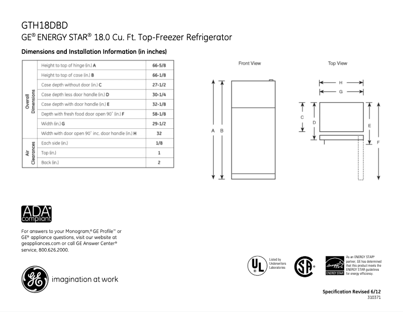 Imagen de la primera página del manual del dispositivo GTH18DBDWW