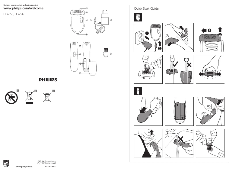 Imagen de la primera página del manual del dispositivo Satinelle Essential HP6550