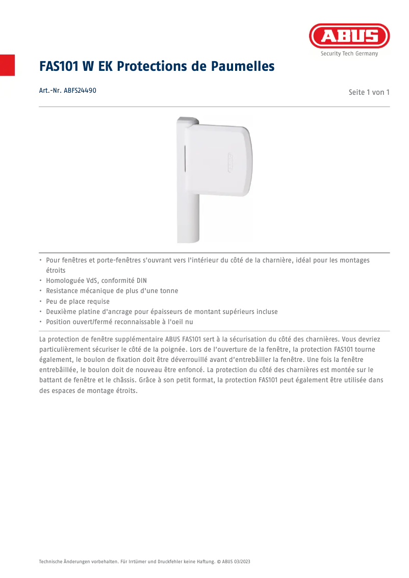 Página 1 del manual Ficha técnica Abus ABFS24490