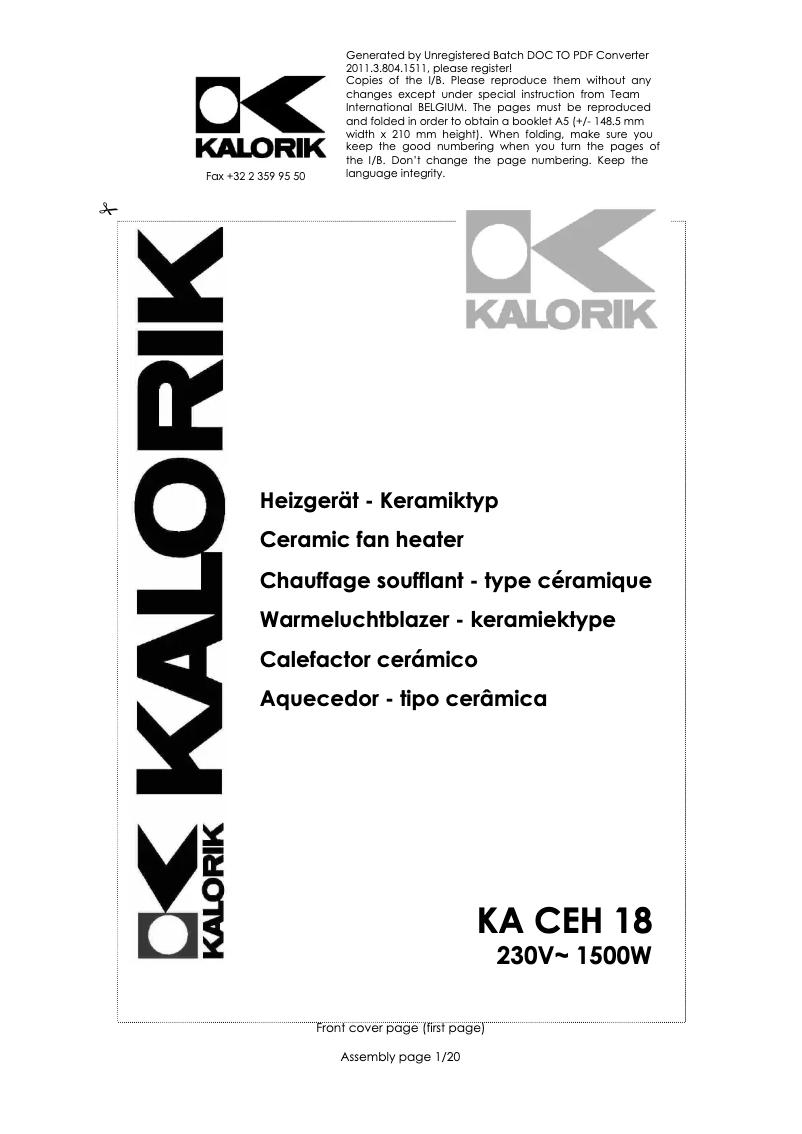 Página 1 del manual Manual de usuario Kalorik KA CEH 18