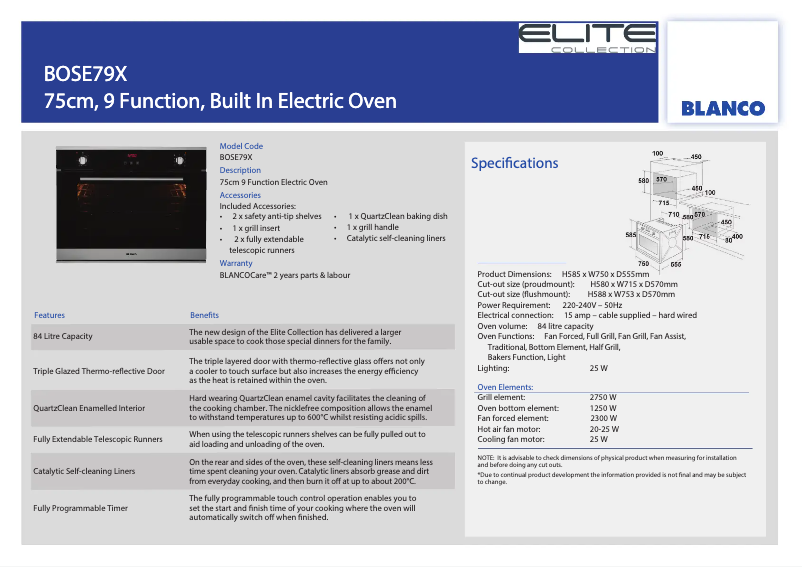 Página 1 del manual Ficha técnica BLANCO BOSE79X