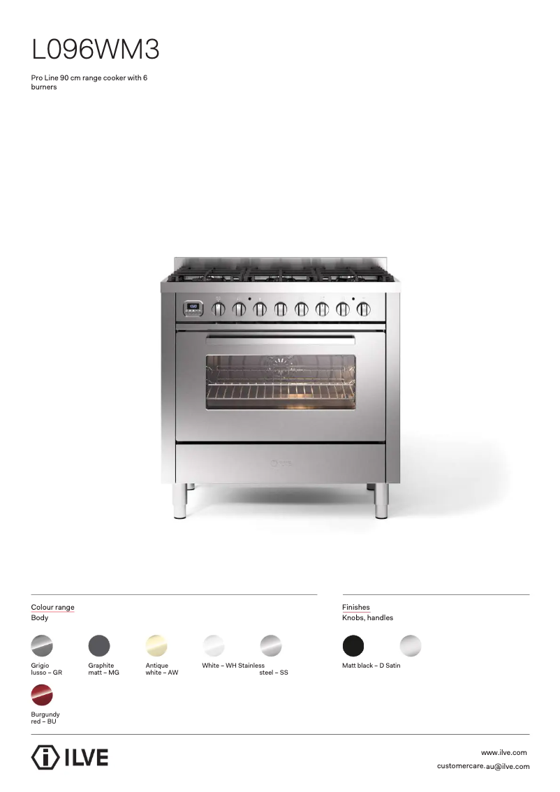 Página 1 del manual Ficha técnica Ilve L096WM3GRD