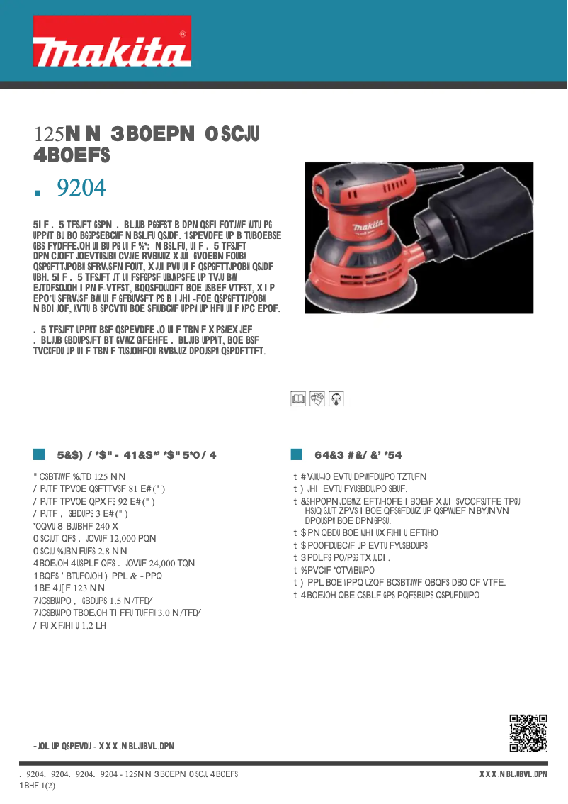 Página 1 del manual Ficha técnica Makita M9204