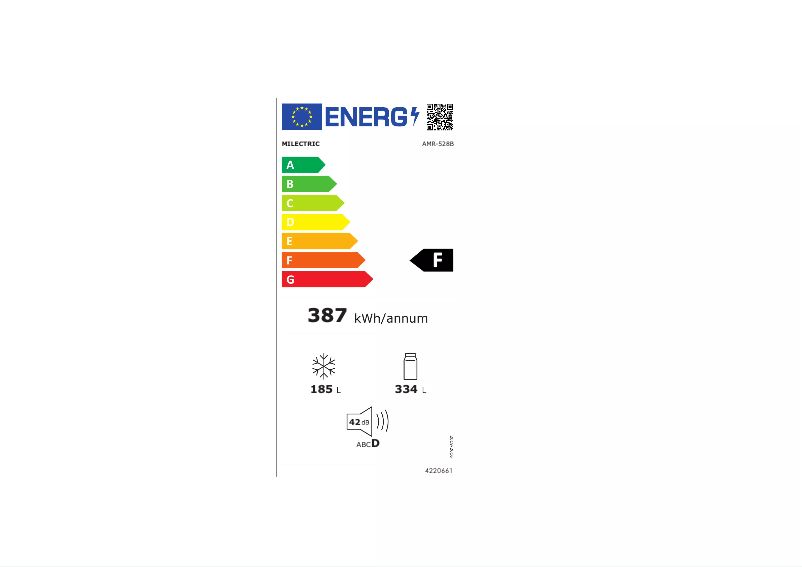 Página 1 del manual Etiqueta energética Milectric AMR-528B