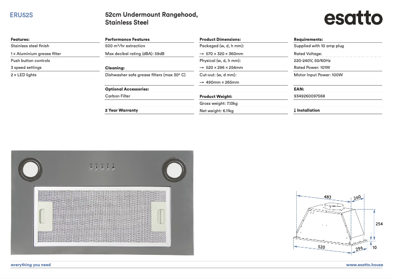Imagen de la primera página del manual del dispositivo ERU52S