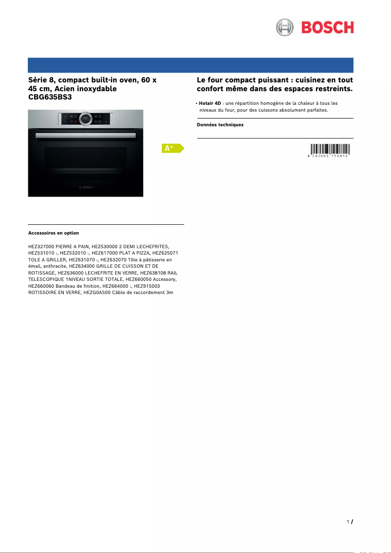 Página 1 del manual Ficha técnica Bosch CBG635BS3