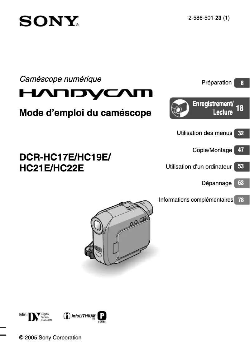 Imagen de la primera página del manual del dispositivo DCR-HC21E